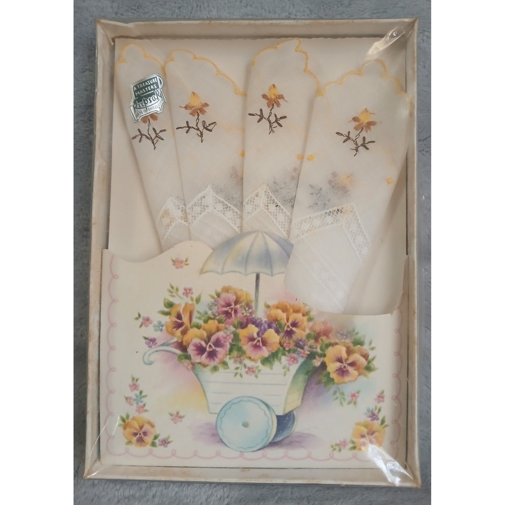 Vtg Treasure Masters Keepsake Handkerchief Swiss Floral‎ Embroidery Lace Boxed